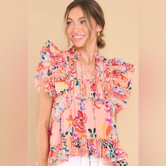 Tina Rainbow Floral Pink Sand Top Alivia - Picture 4 of 9
